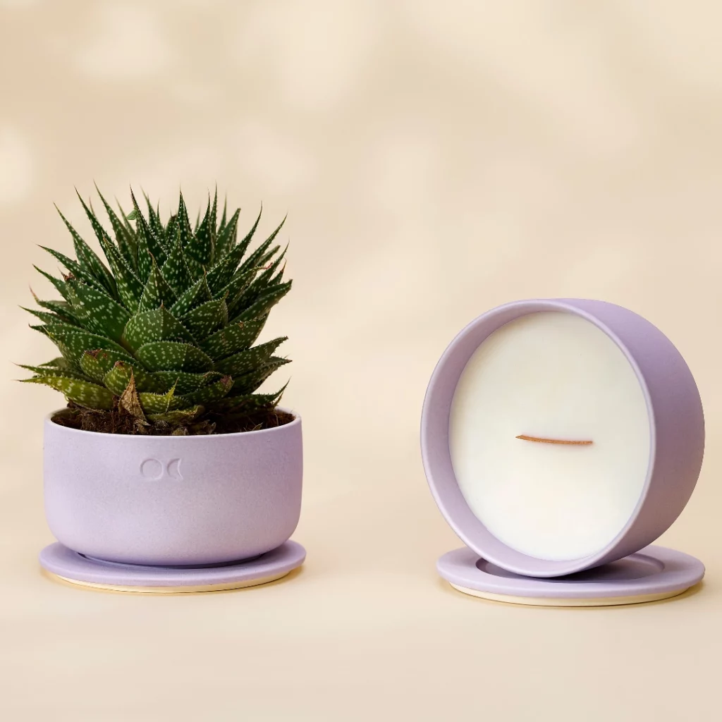 KERAMISK BLOMSTRENDE STEARINLYS – KIRSEBÆRBLOMSTER – 440GR